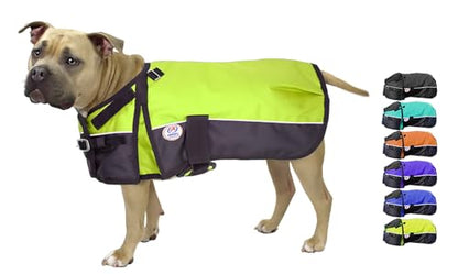Derby Originals Horse Tough 600D Ripstop Waterproof Reflective Winter Dog Coat 150g Medium Weight, Lime Green, 17.5"
