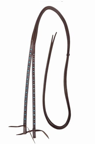 CHALLENGER Horse Western 7ft Brown Show Split Leather Reins Turquoise Rhinestones 66RT22TR