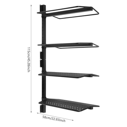 4-Tier Wall-Mounted Saddle Rack, Steel 4-Layer Horse Saddle Storage Holder, Barn Tack Room Organizer for Western & English Saddles, Fold-Out Arms, 200 lb Total Load, Black Powder Coat