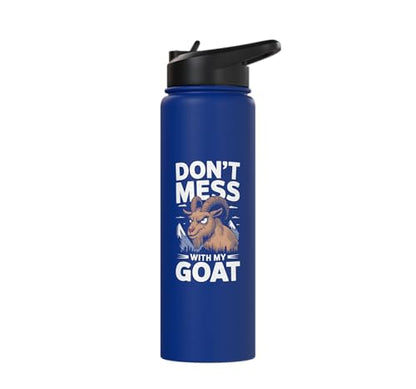 Don´t Mess With My Goat Cute Coat Pygmy Goat Farmer Stainless Steel Insulated Water Bottle - color: Royal Blue