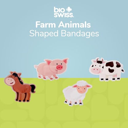 BioSwiss Bandages, Farm Animal Shaped Self Adhesive Bandage Set, Latex Free, Sterile Wound Care, 24 Count - size: 24-Count Box, style: Farm Animals