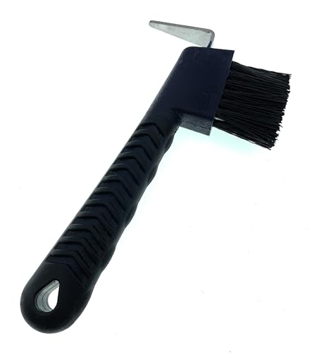 Horse Hoof Pick with Brush - Non-Slip Ergonomic Handle, Heavy-Duty Steel Pick & Stiff Bristles - Removes Dirt, Mud & Rocks - Horse Grooming Tool for Daily Hoof Care (Black) - color: Black