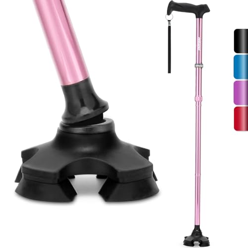 REHAND Walking Cane for Men & Women - Foldable, Adjustable, Lightweight, Self Standing Pivot Walking Cane, Soft Handle Grip, with Travel Bag, Walking Sticks for Seniors & Adults - color: Pink