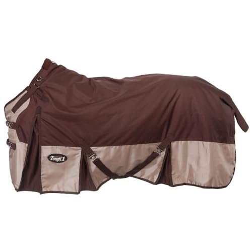 TOUGH1 1680D Turnout Blanket with SNUGGIT Neck, Brown, 75-in - color: Brown, size: 75