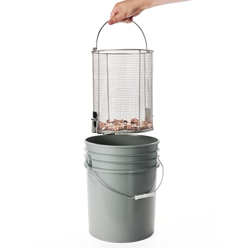 Dip N’ Drain – Stainless Steel Part Cleaning Strainer Basket for 5-Gallon Buckets (Bucket Included) | 1/4″ Mesh, Swing Handle, Perfect for Mechanics, Auto Parts, Garage, Shop & Home Workshop Cleaning - size: 5 Gal. 1/4" Mesh - Bucket
