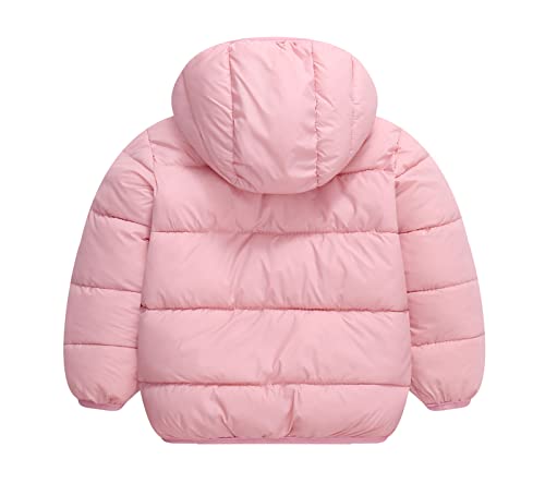 Happy Cherry Boys Girls Winter Thick Jacket Warm Fleece Fur Lining Zipper Hooded Windproof Coat Outwear for 1-7 Years - color: Pink, size: 5-7 Years
