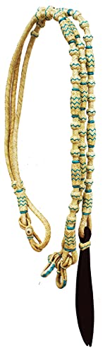 Horse Braided Natural Rawhide Leather Rommel Romel Romal Reins Tack 805LR18 - color: Natural/Turquoise