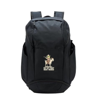 Not My First Goat Rodeo Cowboy Frog Humor Sport Backpack