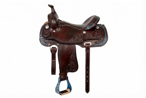 CHALLENGER Horse Western 5" Wide Turquoise Engraved Aluminum Rubber Tread Show Stirrups 5176TR