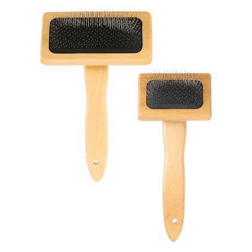 MECCANIXITY 2 Pcs Wool Carder, Hand Carding Brush 1 Medium and 1 Small Wooden Pet Grooming Tool for Needle Felting Pet Grooming Weaving Craft Supplies, Black, Wood Color - style: 1 Medium and 1 Small