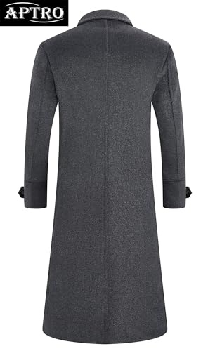 APTRO Men's Luxury Full Length Trench Coat Long Wool Overcoat Winter Windbreaker - color: Dark Grey, size: Small