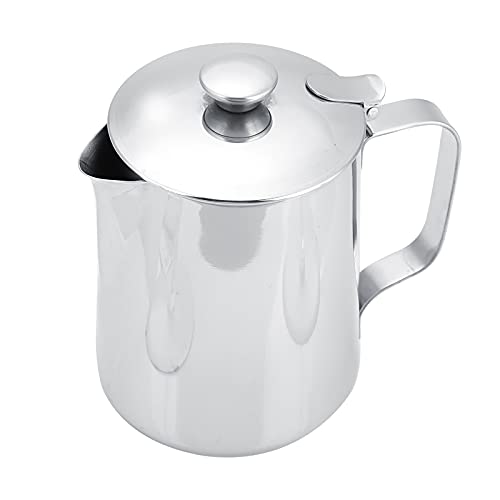 Ejoyous Stainless Steel Milk Frothing Pitcher, Coffee Cup Mug Milk Frothing Pitcher Jug with Lid for Latte Coffee Art Office Kitchen (600ml)