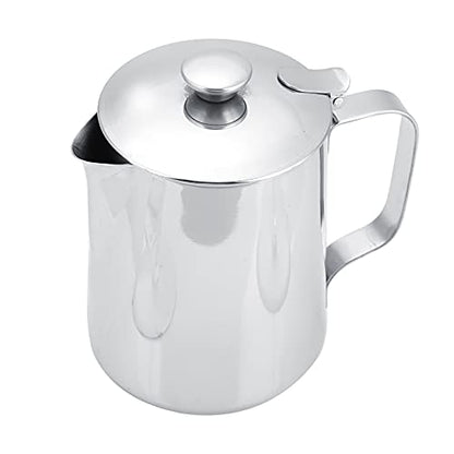 Ejoyous Stainless Steel Milk Frothing Pitcher, Coffee Cup Mug Milk Frothing Pitcher Jug with Lid for Latte Coffee Art Office Kitchen (600ml)