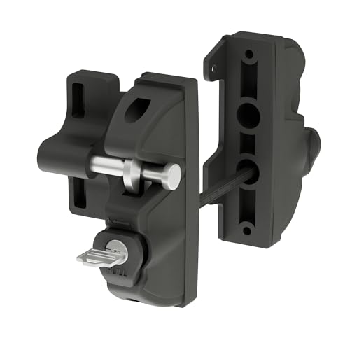 Key Lockable 2 Way Gate Latch,Key Operates on Both Sides of Gate,2 Sided Gate Fence Lock for Outdoor Gates,Locking Gate Door Lock Fence Latch Gate Hardware for Metal,Wood,Vinyl Fence,Black Finish