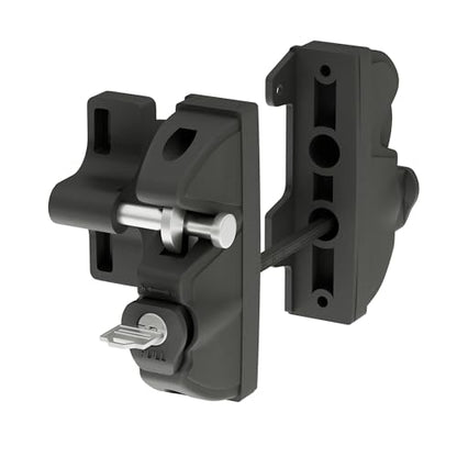 Key Lockable 2 Way Gate Latch,Key Operates on Both Sides of Gate,2 Sided Gate Fence Lock for Outdoor Gates,Locking Gate Door Lock Fence Latch Gate Hardware for Metal,Wood,Vinyl Fence,Black Finish