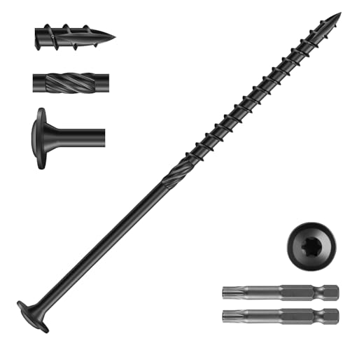 #14 x 6 Inch Lag Screws (96Pcs) 4lb. Structural Wood Screw, Black, Carbon Steel, Washer Head, Rust Resistant epoxy Coated, T30 Star Bit - color: Black, size: #14 x 6"