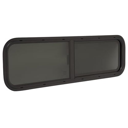 HECASA Universal 42" W X 12" H RV Window Horizontal Slide W/Trim Ring and Net Screen Side Window Tinted Tempered Glass Fit for Teardrop Cargo Trailer, Camper, Van, Truck - size: 42" W x 12" H