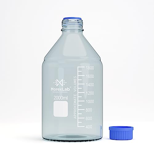 2000ML Storage Glass Bottles – 1pc Round Media Storage Bottle – Borosilicate Glass Bottles – Safe Probe Storage Glass Storage Bottles with GL45 Blue Screw Cap (2000ml - 1pc) - size: 67.6 Ounces