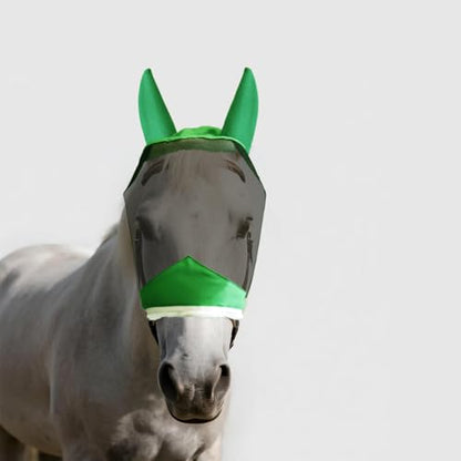 Fly Masks for Horses with Ears and NO Nose Cover - Comfortable Horse Fly mask with Ears for UV Protection & Sun Shield – Soft Lightweight- Breathable Horse mask (Green, (Full) Large)NO nose - style: No nose
