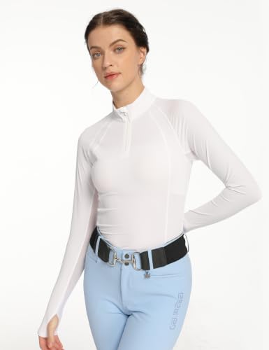 Harrison Howard Women's Long Sleeve Riding Top with Half Mesh Arms, UPF 50+ Quick-Dry Summer Shirt with Stylish Neckline - color: White, size: Medium