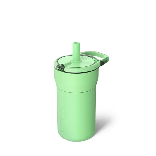 BrüMate Leap 12oz 100% Leakproof Kids Tumbler with Handle and Silicone Soft Straw | Durable Drop Resistant Silicone Sleeve | Made of Insulated Stainless Steel | Cup Holder Friendly | 12oz (Kiwi) - color: Kiwi