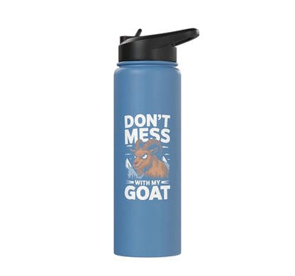 Don´t Mess With My Goat Cute Coat Pygmy Goat Farmer Stainless Steel Insulated Water Bottle - color: Light Blue