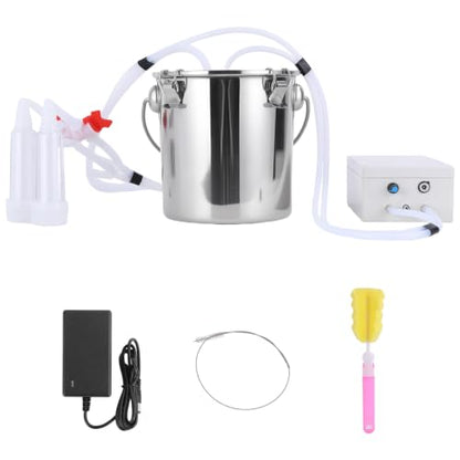 Automatic Pulsating Goat Milking Machine, 14L Stainless Steel Bucket Portable Sheep Milker with Food-Grade Silicone Cups and Adjustable Suction for Farm Home Use Dairy Equipment M - size: M