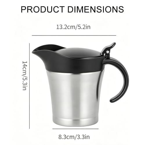 Stainless Steel Double Insulated Gravy Boat With Lid/Sauce Jug 16 OZ Capacity - color: 450ML/16 OZ Black cap