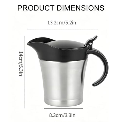 Stainless Steel Double Insulated Gravy Boat With Lid/Sauce Jug 16 OZ Capacity - color: 450ML/16 OZ Black cap