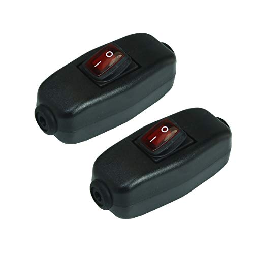 2Pcs Appliance Light Switch ON/Off Inline Cord Cable, Black | Waterproof IP65, 6A-15A Large Current, 250V 125VAC, T85 Rated - color: 2 pcs Red LED