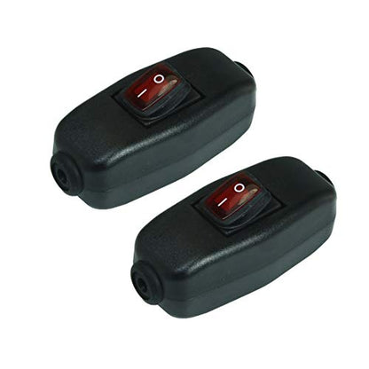 2Pcs Appliance Light Switch ON/Off Inline Cord Cable, Black | Waterproof IP65, 6A-15A Large Current, 250V 125VAC, T85 Rated - color: 2 pcs Red LED