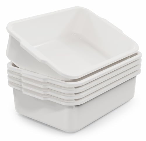 White 13 L Commercial Bus Tubs/Tote Box, 5-Pack Plastic Storage Wash Basin Tub - color: White, size: 13 Liter-White