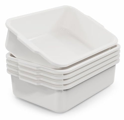 White 13 L Commercial Bus Tubs/Tote Box, 5-Pack Plastic Storage Wash Basin Tub - color: White, size: 13 Liter-White