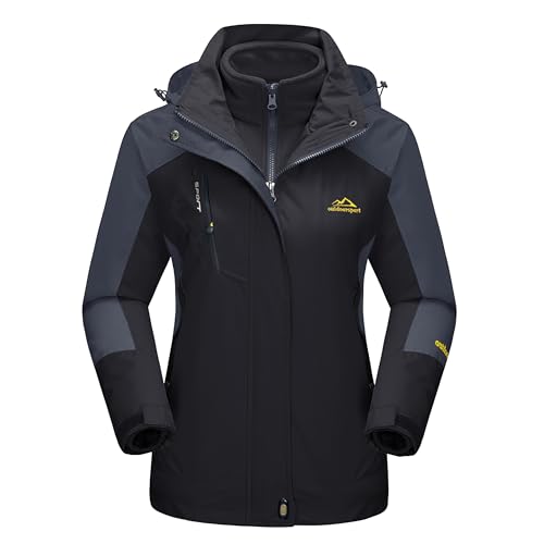 MAGCOMSEN Women's 3-in-1 Winter Coats Snow Ski Jacket Waterproof Windproof Fleece Lined Winter Jacket Parka - color: Black, size: Large