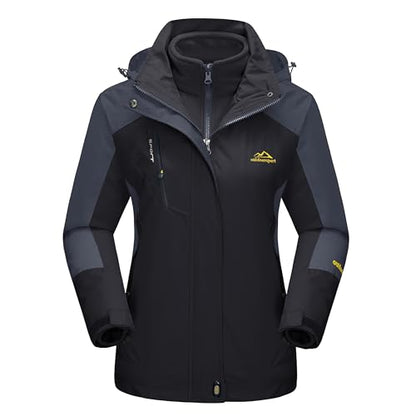 MAGCOMSEN Women's 3-in-1 Winter Coats Snow Ski Jacket Waterproof Windproof Fleece Lined Winter Jacket Parka - color: Black, size: Large