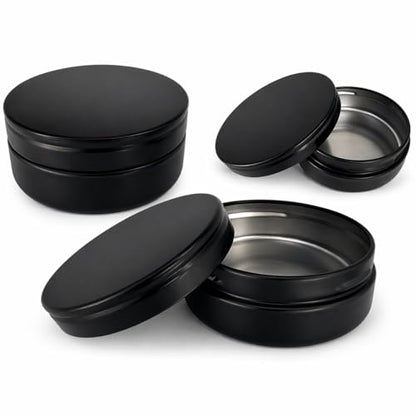 3 Pcs, Metal Tin Round Container, Mini Portable Small Storage Container Kit with Twist Lid for Home Storage 2.5x1 Inch, Black
