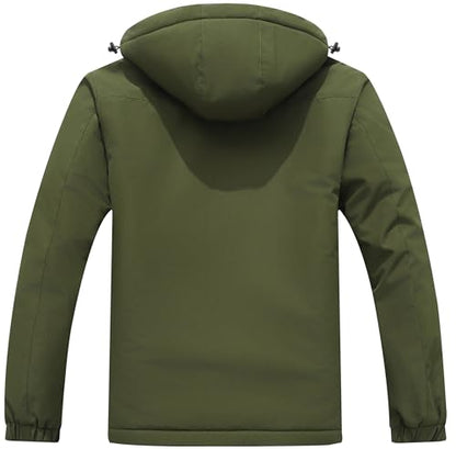 Men's Mountain Ski Jacket Winter Snow Coats Waterproof Warm Fleece Lining Jacket Parka with Hooded - color: Army Green, size: X-Large