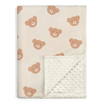 Bear Minky Baby Blanket 30 x 40 Inches for Boys Girls, Soft Plush Receiving Blanket with Dotted Back, Gift for Toddler Newborn Infant Christmas Birthday Baby Shower - color: Bear 1