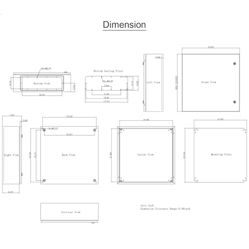 VEVOR NEMA Steel Enclosure, 24 x 24 x 8'' NEMA 4X Steel Electrical Box, IP66 Waterproof & Dustproof, Outdoor/Indoor Electrical Junction Box, with Mounting Plate - size: 24 x 24 x 8