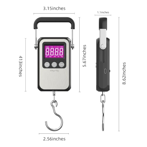 Klau Portable Rechargeable Luggage Hanging Scale,60 kg/120 lb, Black | Heavy Duty, Wide Handle, For Home Farm Hunting Outdoor