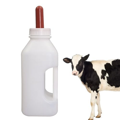 2 Quart Calf Bottle with Replacement Screw Nipple – Heavy-Duty Nursing Feeder for Baby Cattle, Lambs, Goats & Kids – Essential Livestock Supplies with Easy-Grip Handle & Anti-Leak Design