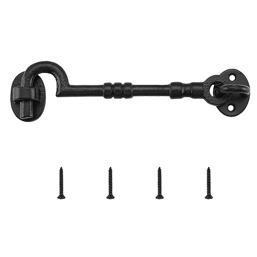 WellMade 6" Hook and Eye Latch for Door, Rust-Proof Door Latch, Privacy Hook Lock for Doors, Gate, Barn, Cabin, Window with 4 Screws (1 Pack, Black) - size: 1 Pack