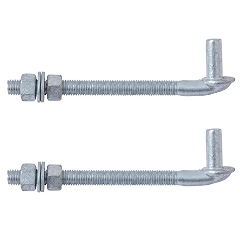 VIVIDA 5/8" X 8" J Bolt Gate Hinge, Heavy Duty Gate Hinge Bolt, 2-Pack | Galvanized Gate Bolt Post Hinge, Chain Link Fence Gate Hardware, Nuts & Washers Included - size: 8" (2 PCS)