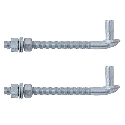 VIVIDA 5/8" X 8" J Bolt Gate Hinge, Heavy Duty Gate Hinge Bolt, 2-Pack | Galvanized Gate Bolt Post Hinge, Chain Link Fence Gate Hardware, Nuts & Washers Included - size: 8" (2 PCS)