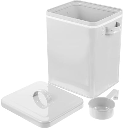 Amosfun Metal Food Storage Bucket with Lid 9.05X7.28X6.49 in Iron Canister for Laundry Powder Dog Treats Dry Food Pantry Cabinet Storage Kitchen Countertop Organizer