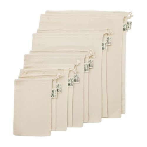 Simple Ecology Reusable Grocery Produce Shopping and Storage Bags, Organic Cotton Muslin, Set of 10 (2 ea. XL, L, M, S, XS) - size: Set of 10 (2 ea. of XL,L, M, S,XS)