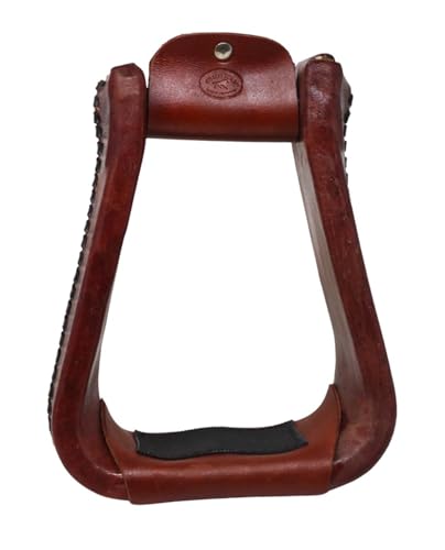 CHALLENGER Horse Saddle Stirrups Western Brown Rawhide Covered Bell Riding Mahogany Red 51217
