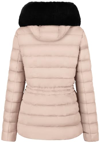 BodiLove Women's Fur Hooded Thickened Jacket with Fleece Lining - color: Beige-w/ Velvet Fur Trim, size: Medium