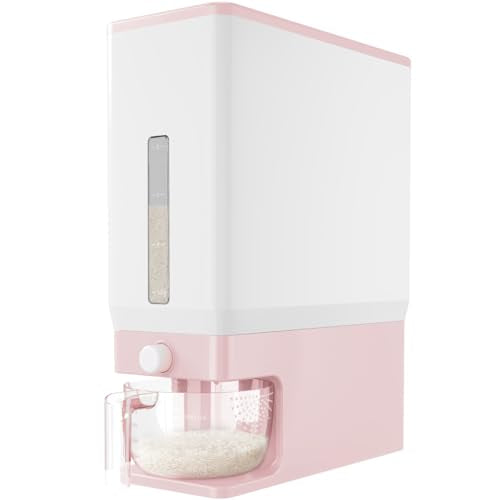 Lifewit Rice Dispenser 25 Lbs, Airtight Storage with Measuring Cup, Pink - color: Pink