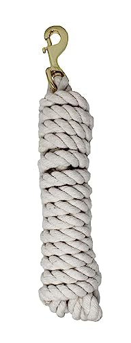 Horse 10' Soft Round Braided Cotton 5/8" Lead Rope with Brass Bolt Snap 605MI02WH - color: White/Brass
